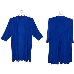 NINA LEONARD Blue Jersey Knit Stretch Duster Cardigan Kimono‎ Lace Up Back Sz 3X